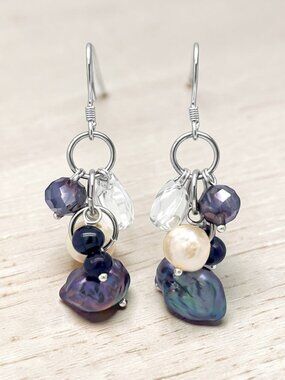 Dark Gray Cultured Keshi Pearl Earrings in 925 Sterling Silver